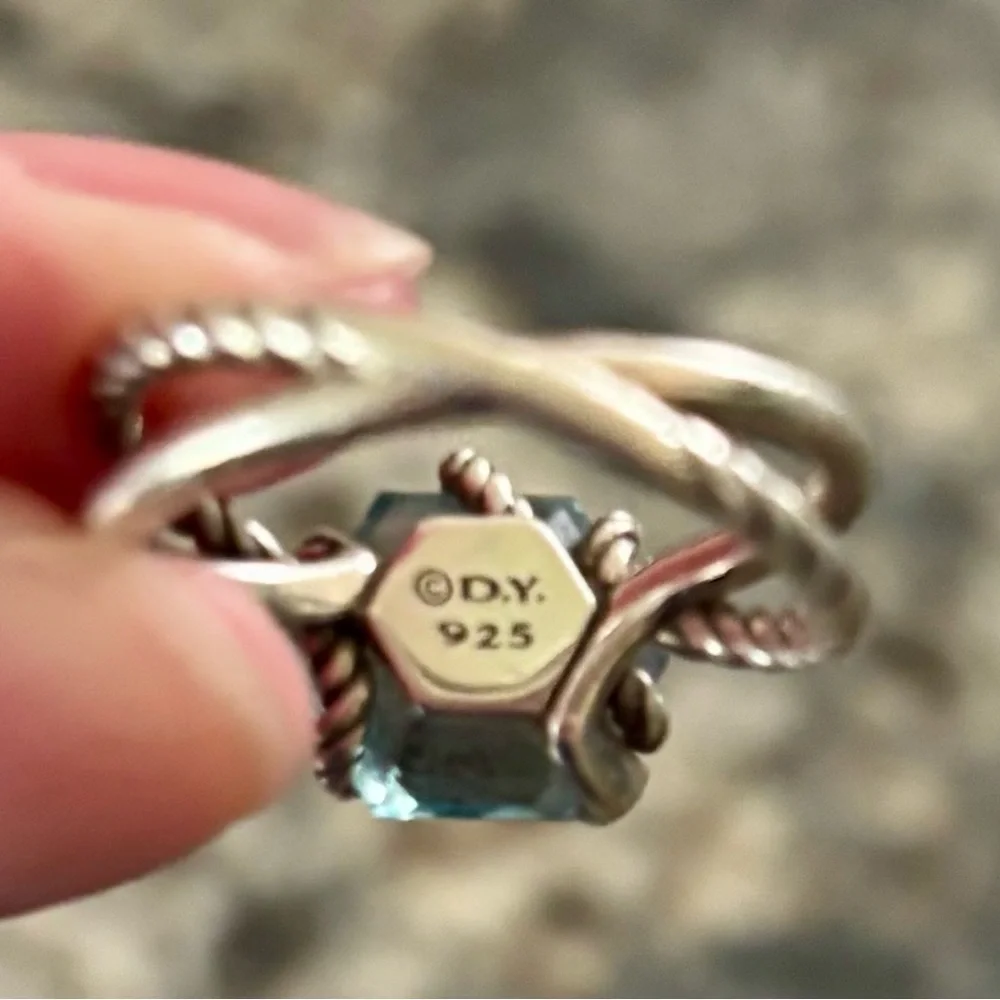 Sterling Silver Blue Topaz Rope-Style Ring